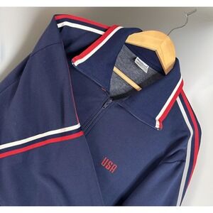 MacGregor Sweatshirt Full Zip XL Vtg 80s Navy Blue Stripes USA Track Court Retro